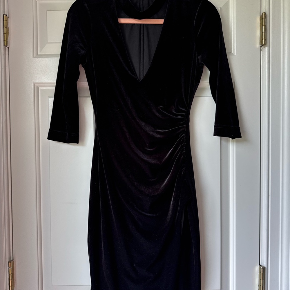 BCBG Black Long Sleeve Velvet Dress